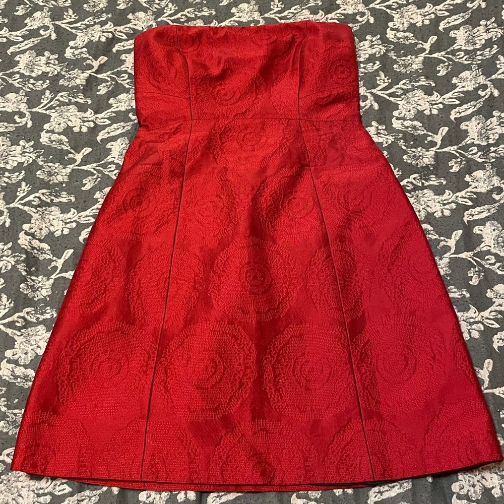 Red strapless Theory Dress
